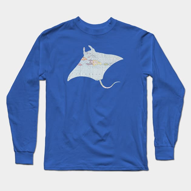 Manta Ray cut from 1915 map of Caribbean Long Sleeve T-Shirt by tsd-fashion